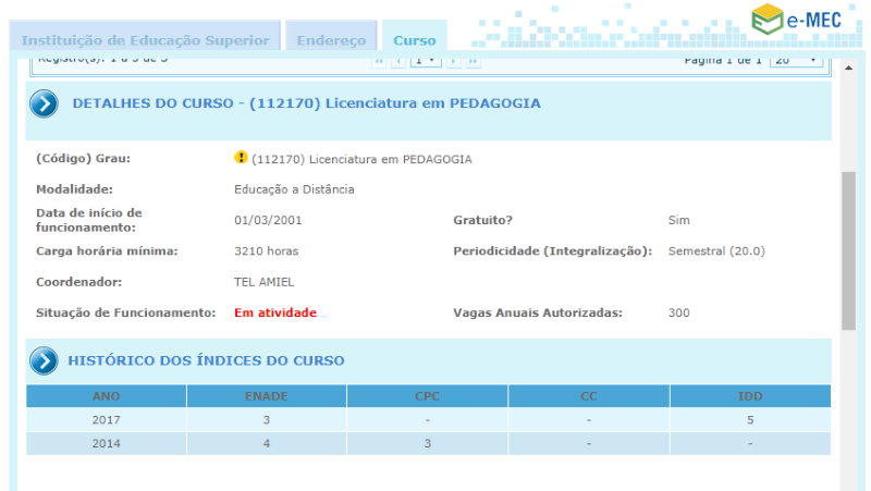 Informações de curso no MEC